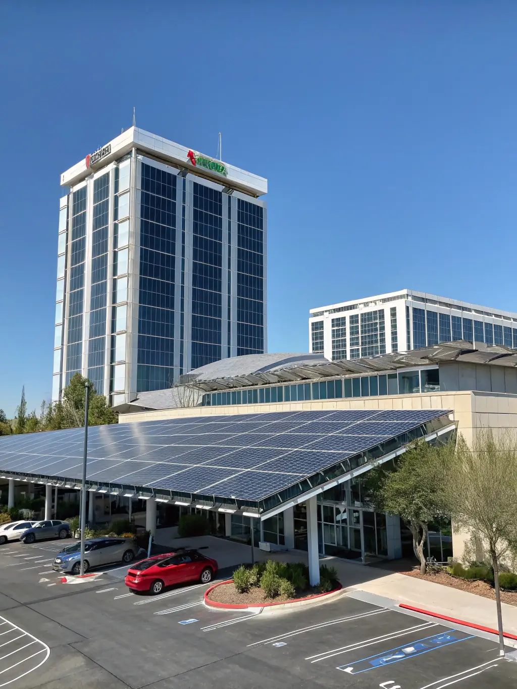 A large commercial building in Sri Lanka with a vast array of solar panels covering the rooftop. The image should emphasize the scale and efficiency of commercial solar installations.